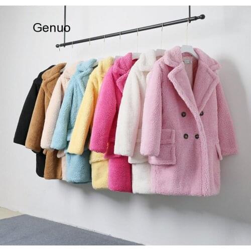 2020 Winter Thick Solid Teddy Coats Women Lambswool Warm Faux Fur Coats Ladies Loose Fur Jackets Double Breasted Pocket Outwear