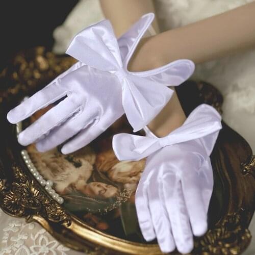 2021 Women Gloves Comfortable Short Lap Ding Elastic Link Retro Large Bow Photo Satin Fashion Birthday Party Dress Placement