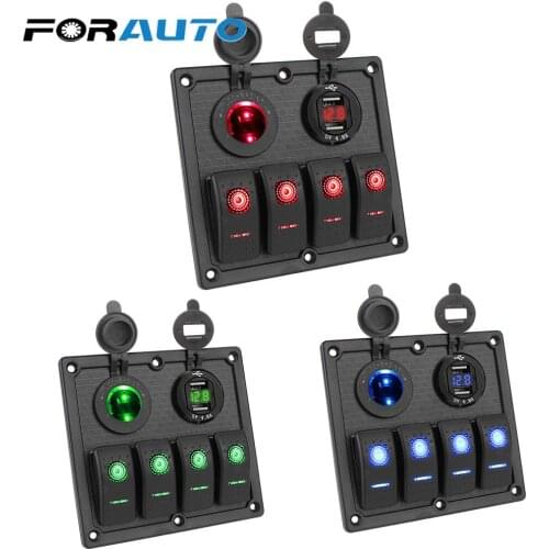 4 Gang Switch Panel Circuit Digital Voltmeter Socket Charger Interior Parts Dual USB Port 5V 4.8A For Car Auto Marine