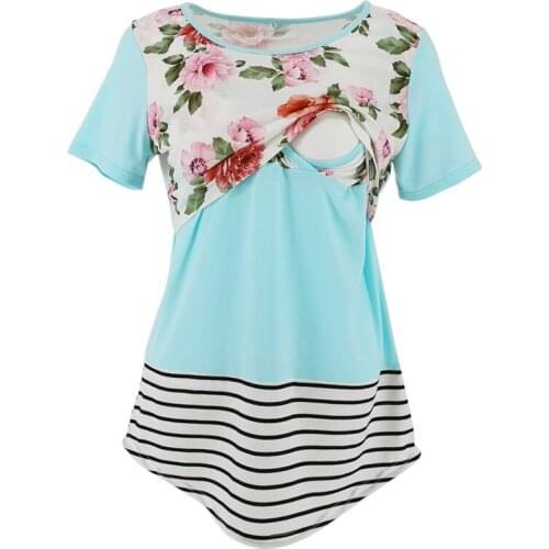 #48 Nursing Clothes For Summer Women Printed Striped Lace Cross Breastfeeding Top Maternity Clothes Schwangerschaft Kleidung