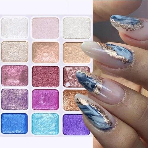 6/12pc Blooming Paints Watercolor Powder For Nails Abstract Nail Art Pigment Pearl Shimmer Chrome Polish Manicures Glitters