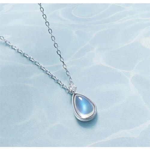 925 Sterling Silver Moonstone Water Drop Charm Pendant Choker Necklace For Girl Women Statement Wedding Jewelry dz814