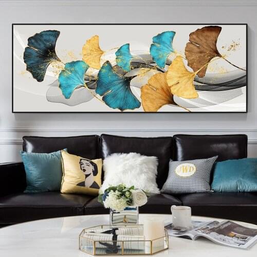 Blue And Yellow Ginkgo Leaves Canvas Printing And Poster Abstract Wall Art For Room Decor Landscape Wall Painting Nordic Artwork