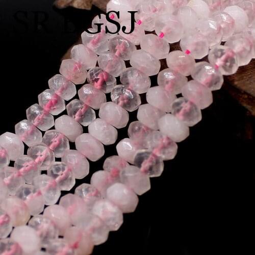 Free Shipping 5x8mm Faceted Rondelle Shape Natural Stone Gems Genuine Rose Quartzs Beads Strand 15"