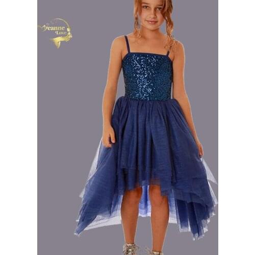 Sequins High Low Junior Bridesmaid Dresses Spaghetti Straps Tulle Royal Blue Flower Girl Dress Teenager Evening Party Gowns 2019