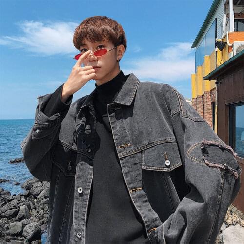 Autumn Winter Mens Solid Casual Denim Jacket Trendy Fashion Thin Gothic Denim Jacket Mens Jeans Jacket Outwear Male Cowboy Coats