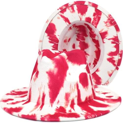 Tie dyedFedoras panama felt cap spring fedoras top cap for men and women Vantage hat chapeau femme church hat leather band hat
