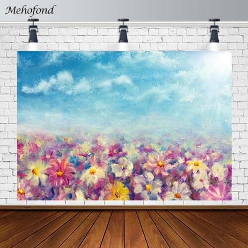 Mehofond Spring Newborn Photography Backgrounds Oil Painting Sky Flowers Backdrops Banner Photo Studio Photozone Photocall Decor