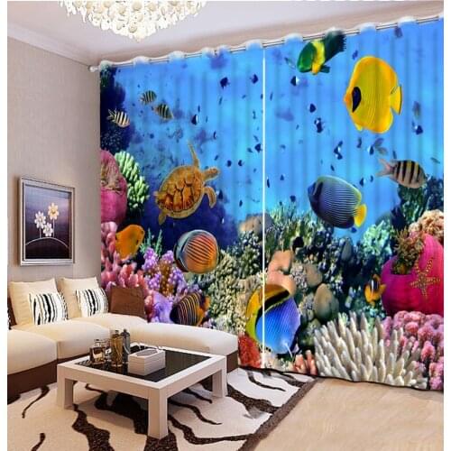 Photo Customize size 3D Natural Beautiful 3d curtains Aquarium coral turtle sea starfish modern living room curtains