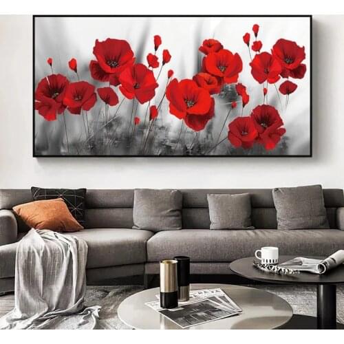 Modern Flowers Poster Print Wall Art Canvas Painting Red Poppy Flower Picture on the Wall for Living Room Home Decor No Frame