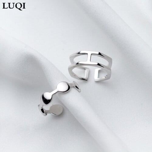 S925 Silver Simple OL Style H-Shaped Double-Layer Fashion Rings With Adjustable Opening For Girlfriend And Best Friend J0652