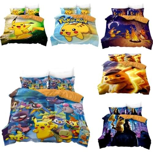 New Pokemon Quilt Cover Pillowcase Cartoon Bed Set 3d Printed Pikachu Bedding Set Queen Kid Queen Bedding Set Twin Bedding Set