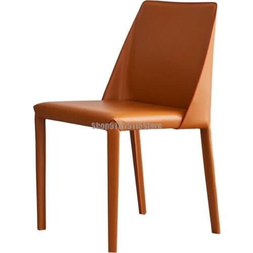 Italian Minimalist Saddle Leather Back Chair Nordic Dining Chair Modern Simple Family Restaurant Light Luxury Net Red Iron Chair