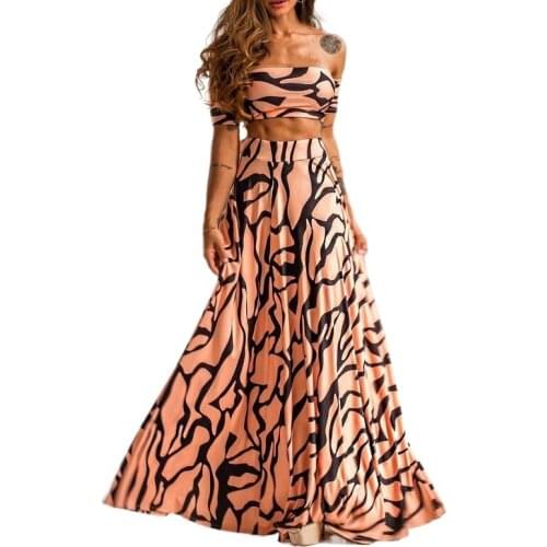 Summer Women Print Two Piece Set Crop Top Skirt Set 2 Piece Sexy Streetwear Festival Clothes Vintage Skirt Bohemian Outfits New