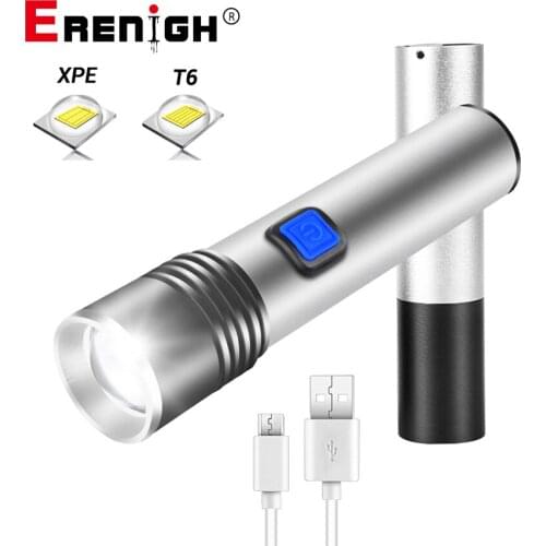 Mini USB Rechargeable LED Flashlight XPE T6 Zoomable LED Torch Lantern Waterproof Camping Light Build-in 1200mAh 800mAh Battery