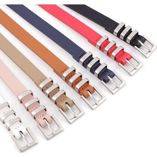 Young Students Pure Color Korean Style Pu Lady Pin Buckle Decorative Thin Belt Versatile Jeans Girdle Women Waistband
