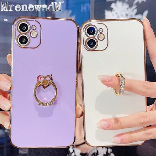 MrenewedM 12 Pro Max Plating Bumper Shockproof Phone Case For iPhone 11 X XR XS MAX 7 8 Plus SE2 Luxury Diamond Ring Stand Cover