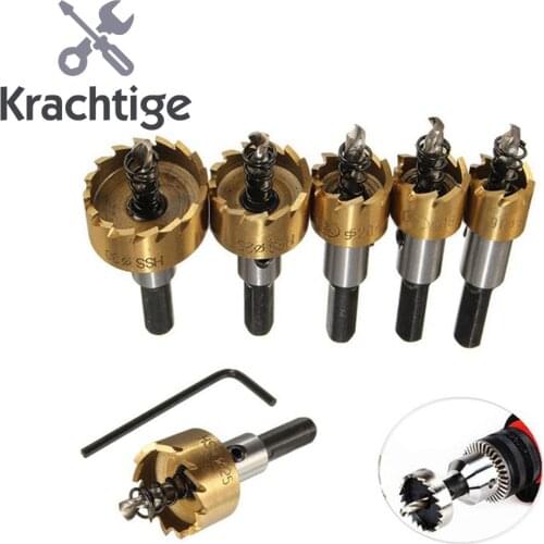 5Pcs Titanium Plating HSS Drill Bit Saw Set Metal Wood Drilling Hole Cut Tool Aluminum Drill Bit 16/18.5/20/25/30mm