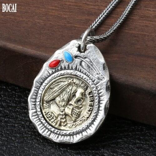 New S925 sterling silver jewelry popular Taiyin 1937 Indian chieftain retro inlaid personality pendant for men and women