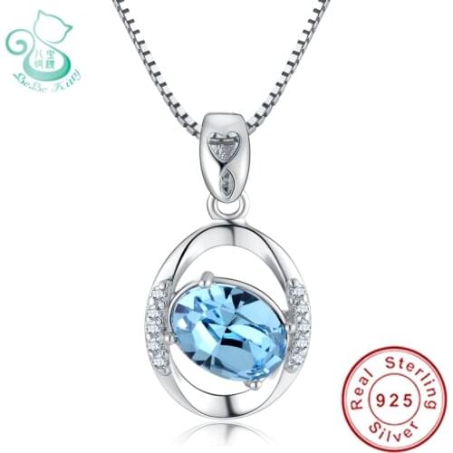 Blue Crystal Necklaces & Pendants Solid 925 Sterling Silver Engagement Wedding For Women Fine Jewelry Wholesale pendant Females