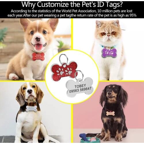 Personalized Pet Cat Dog ID Tag Engraved Pet ID Name Number for Cat Puppy Dog Customized Tag Collar Pendant Bone Pet Accessories