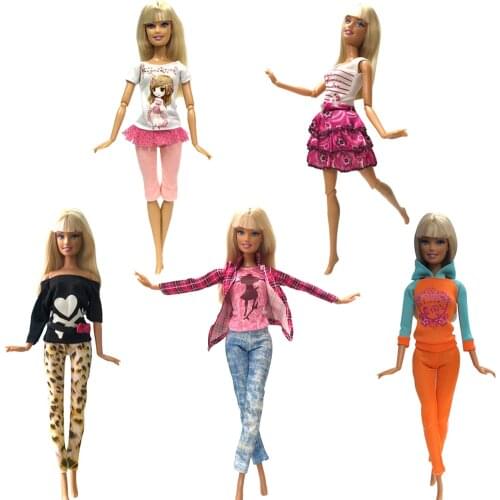 NK 5 Pcs/Set Doll Dress Fashion Outfit Handmade Casual Style Clothes Trousers For Barbie Doll Accessories Girls Gift kids Toys
