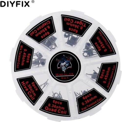 DIYFIX 8 in 1 Prebuilt Coils Premade Coil Prebuilt Heating Coil Wire for Electronic Cigarette RDA RTA RBA RDTA Atomizer DIY Tool