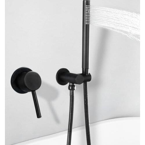 Simple Bathroom Shower Set Wall Mounted Cold And Hot Water Mixer Faucet With Handheld Shower Black