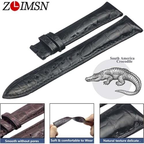 ZLIMSN Double Crocodile Skin Strap Quick Installation Brown Black for Mens Women Luxury Alligator Watch Band Size 18mm 20mm 22mm