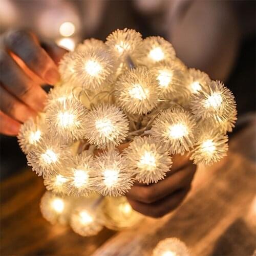 40/20/10LEDs Christmas Decoration Garland Holiday Lights Hairy Ball Dandelion LED Fairy String Light for Home Indoor Lighting