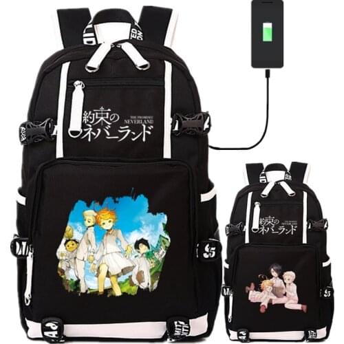 Anime The Promised Neverland USB Backpack Book Bags Laptop Students School Travel Girls Boys USB Port Rucksack Mochila Gift