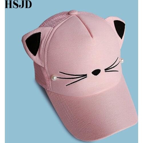 Cute cat ears adult net cap girl cartoon baseball cap adjustable pink snapback women hip hop hat summer brand adult mesh cap