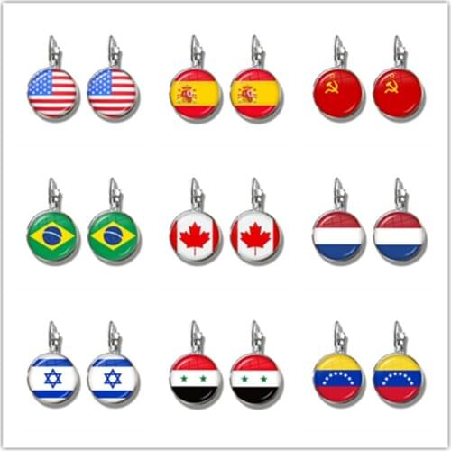 Soviet Union,Brazil,Canada,Netherlands,Israel,Syria,Venezuela,United States,Spain National Flag Earrings For Women Girls Jewelry