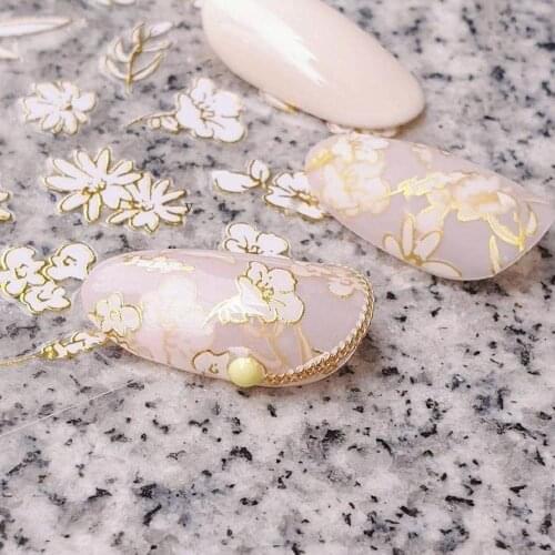 3d nail art stickers decal GOLD HAXX-1-2 GLOWER Black Gold FLOWER template diy nail tool decorations