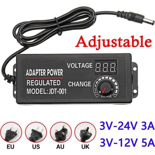 US EU AU UK Plug Adjustable Power Adapter AC/DC adapter 3V-12V 3V-24V 3A 5A Universal Power Supply 24v 5v 12v Adaptors