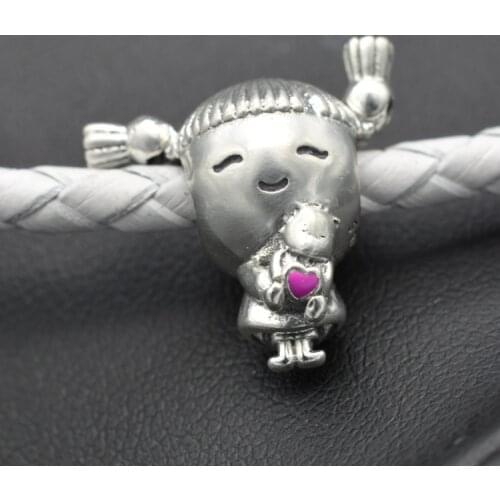 High Quality 925 Sterling Silver Zircon Pigtail Girl Spiral Hat Children Grandma Charm Bracelet DIY Jewelry