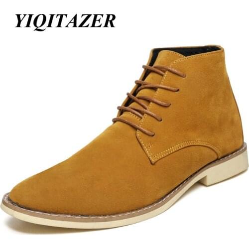 YIQITAZER 2017 New Autumn Men Corduroy Ankle Boots,Handmade Lace up Pointed toe Casual Work Boots Man Yellow