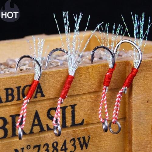 10pcs/lot Fishing Cast Jigs Assist Hook With Thread Feather Fishing Lure Slow Jigging Roped Sea Fishinhook Fly Fishing Tackle