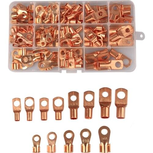 130Pcs Ring Seal Battery Wire Connectors SC Bare Terminals lug Tinned Copper Tube Lug + OT Open Ring Type Copper Terminal Lugs
