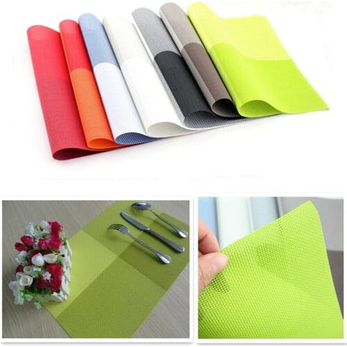 3pcs Lot Table Decoration Gradient color PVC Placemat Check Shape PVC Weaving Disc Pads Cup Pads Washable Placemats for table