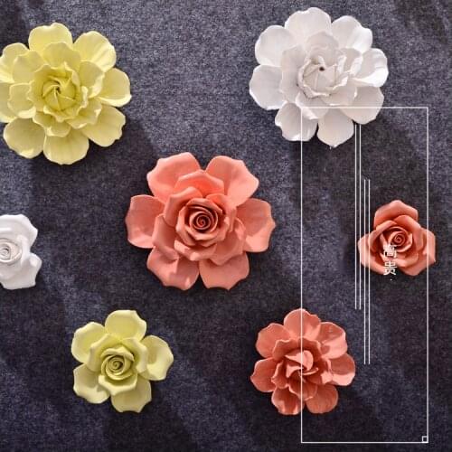 3D Stereo Ceramic Flowers Wall Stickers For Livingroom Bedroom Wall TV Background Mural Ceramic Flower Crafts Home Decoration