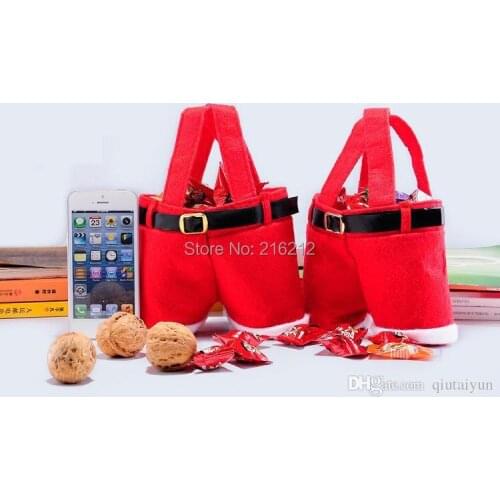 50 pcs Christmas Gift Santa Claus Pants Candy Treat Bag Cute Nylon Santa Pants Treat Candy Bags for Christmas Gift Red Bag