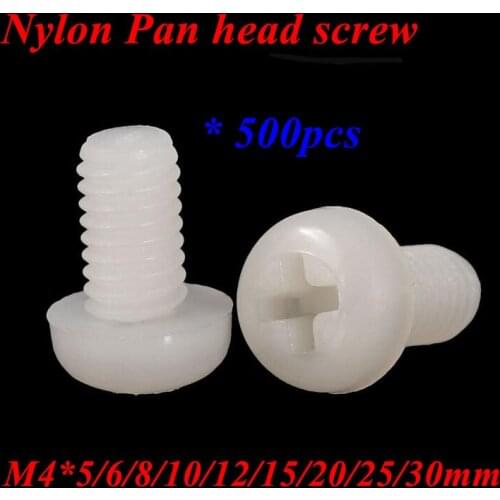 500pcs Thread 4mm Nylon Round Pan Head Screw M4*5/6/8/10/12/15/20/25/30mm Phillips pan head Machine screws bolts M4 Hex Nut