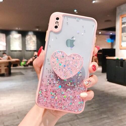 ALLCHW Shining DIY Bling Glitter Love Heart Stand Holder Phone Cases For iphone 12 Pro 11 ProMax XS MAX 6 6S Plus 7 Plus 8 Plus