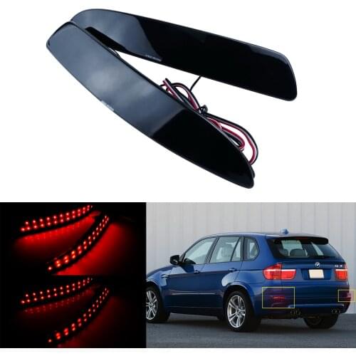 ANGRONG 2X Black Smoked Lens LED Rear Bumper Reflector Brake Light Red For BMW E70 X5 06-13