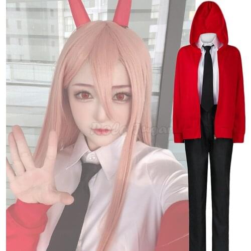 Anime Chainsaw Man Power Cosplay Costume Adult Women Hoodies Jacket Pant Devil Horn Hair Band Bow-Tie Halloween Outfits C130M252