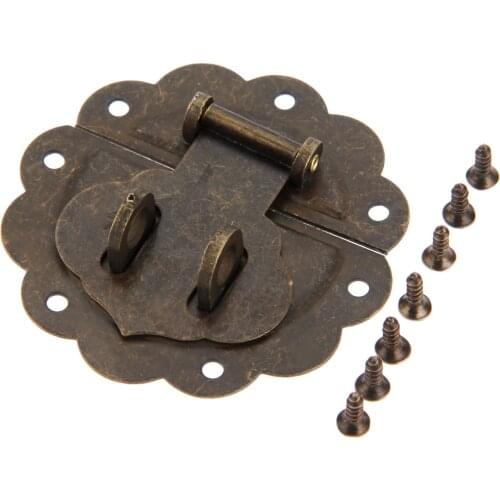 Antique Brass Wood Case Hasp Vintage Style Decorative Jewelry Gift Box Suitcase Hasp Latch Hook Furniture Buckle Clasp Lock 58mm