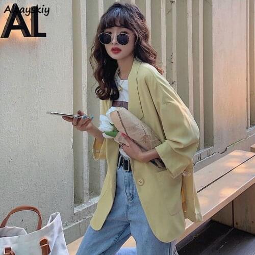 Blazers Women Preppy Style Female Thin Sun-proof Summer Causal Simple Notched Basic Student Solid Outerwear Soft All-match Mujer