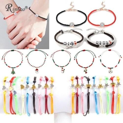 RINHOO Charm Bracelet Adjustable Rope String Lucky Bracelet Heart Star For Women Men Lovers Bead Christmas Vintage Jewelry