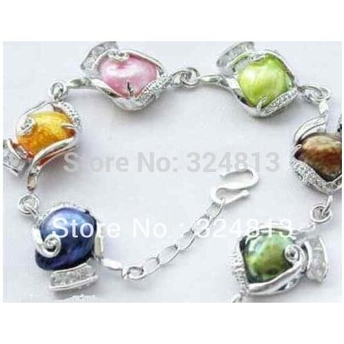 Free Shipping 13mm baroque multicolor FRESHWATER PEARL bracelet #2418